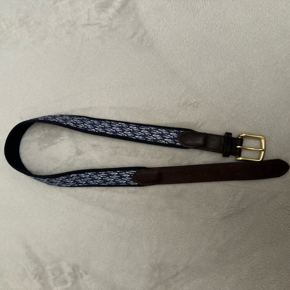Vineyard Vines Men’s Belt S 32 Boat Blue Canvas Print Brown Leather Brass Buckle - Picture 9 of 10